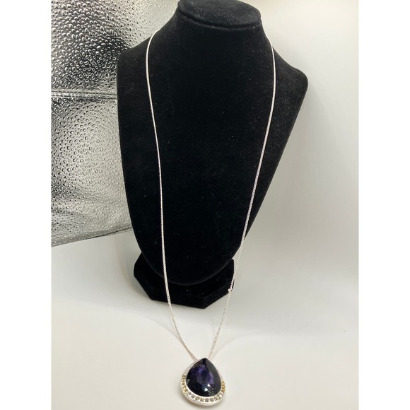 NWT Purple Crystal Teardrop with Rhinestones Silver-Tone Chain Necklace! - Picture 5 of 8